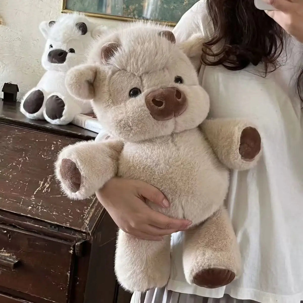 Person holding a plush teddy bear with another teddy bear in the background.